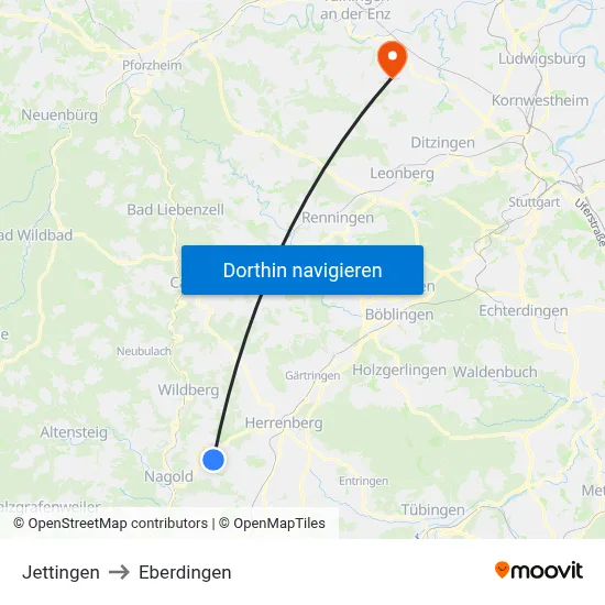 Jettingen to Eberdingen map