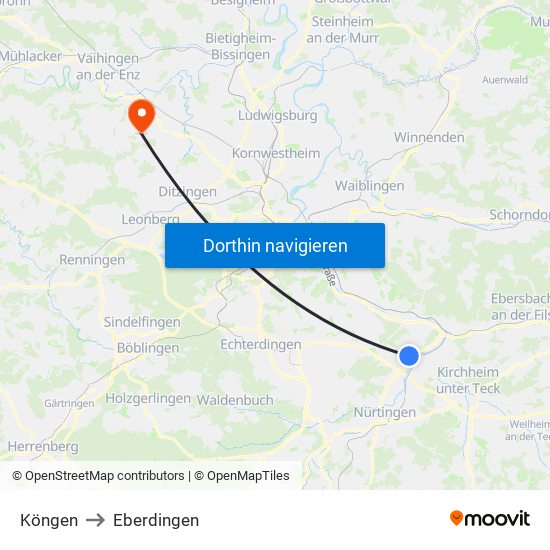 Köngen to Eberdingen map