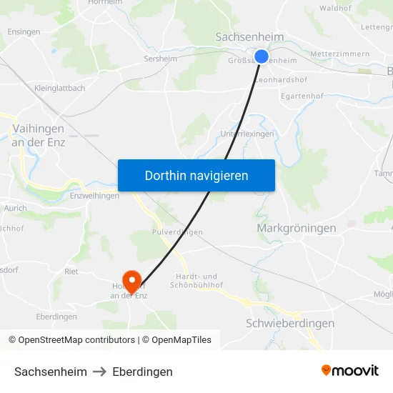 Sachsenheim to Eberdingen map