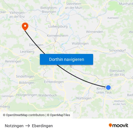 Notzingen to Eberdingen map