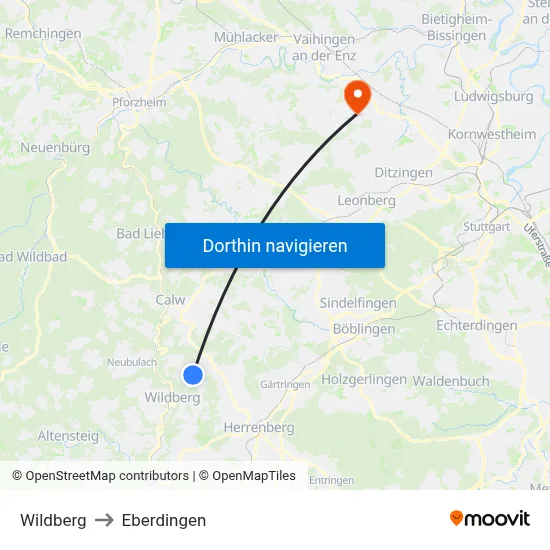 Wildberg to Eberdingen map