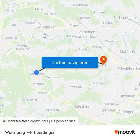 Wurmberg to Eberdingen map