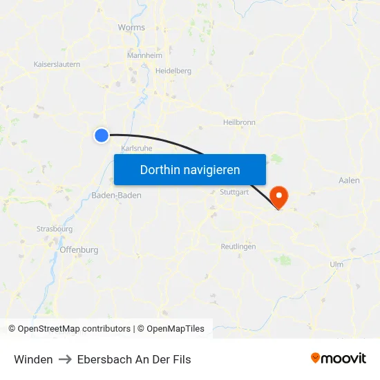 Winden to Ebersbach An Der Fils map