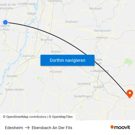 Edesheim to Ebersbach An Der Fils map