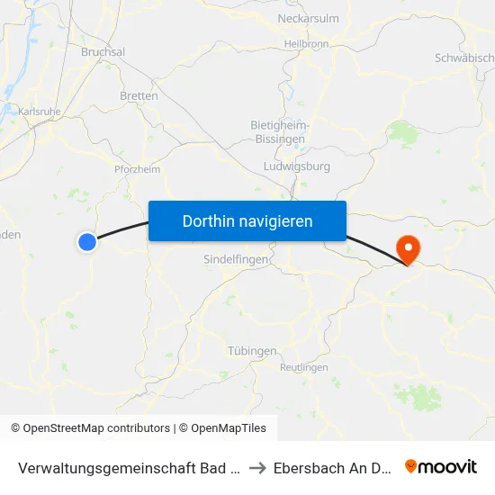 Verwaltungsgemeinschaft Bad Wildbad to Ebersbach An Der Fils map