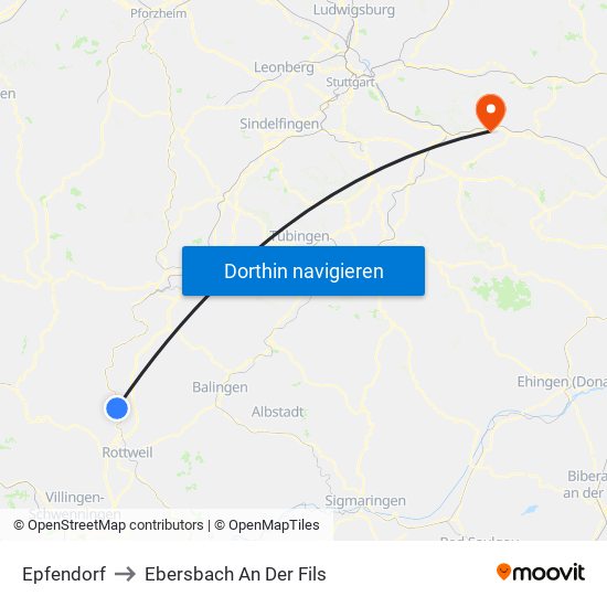 Epfendorf to Ebersbach An Der Fils map