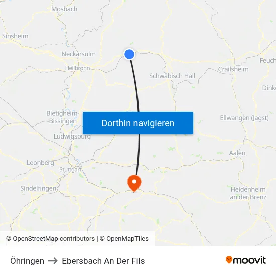 Öhringen to Ebersbach An Der Fils map
