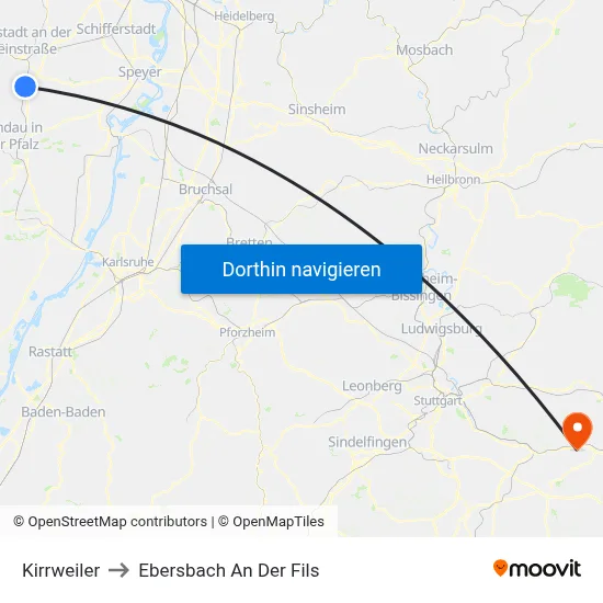 Kirrweiler to Ebersbach An Der Fils map