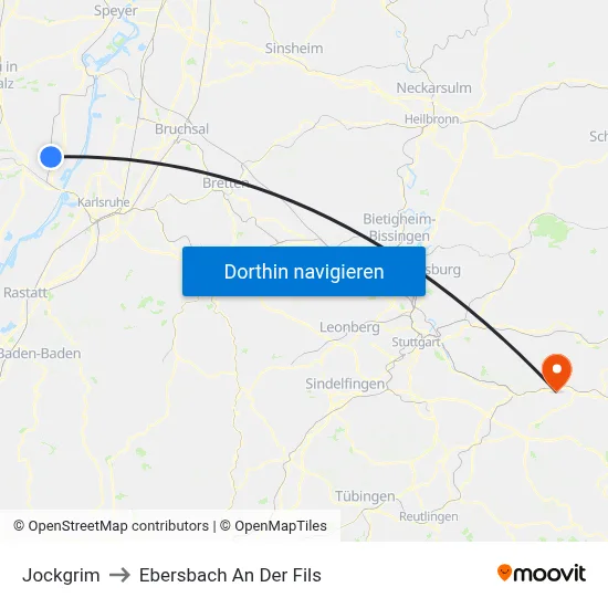 Jockgrim to Ebersbach An Der Fils map