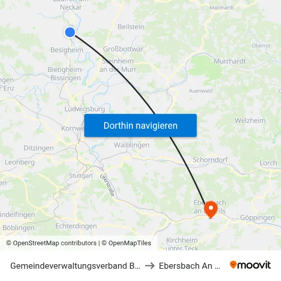 Gemeindeverwaltungsverband Bönnigheim to Ebersbach An Der Fils map