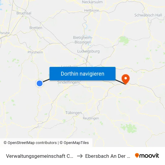 Verwaltungsgemeinschaft Calw to Ebersbach An Der Fils map