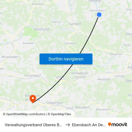 Verwaltungsverband Oberes Bühlertal to Ebersbach An Der Fils map