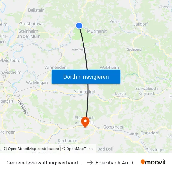 Gemeindeverwaltungsverband Sulzbach to Ebersbach An Der Fils map