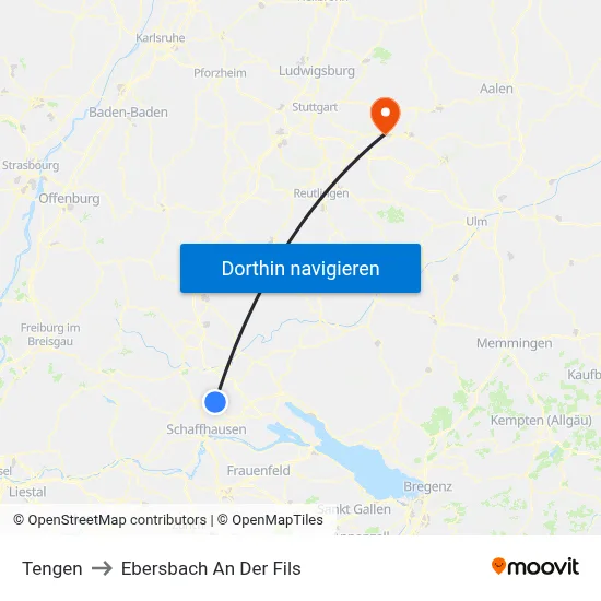 Tengen to Ebersbach An Der Fils map
