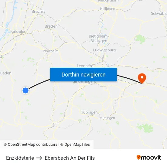 Enzklösterle to Ebersbach An Der Fils map