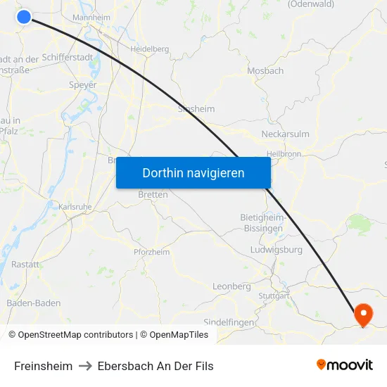 Freinsheim to Ebersbach An Der Fils map