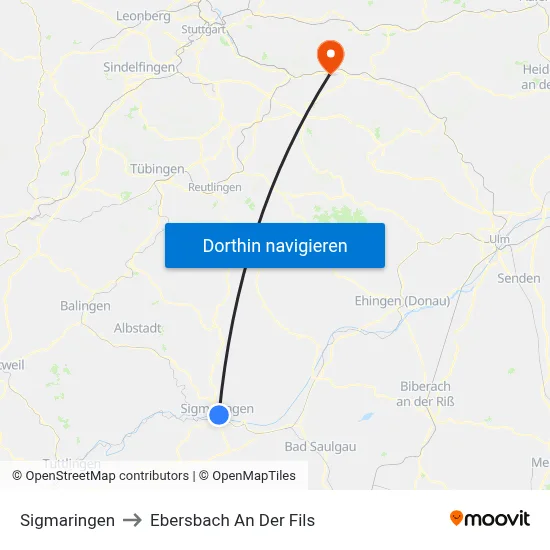 Sigmaringen to Ebersbach An Der Fils map