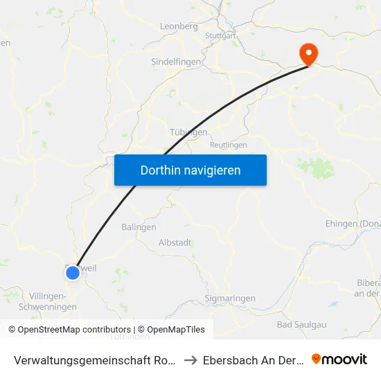 Verwaltungsgemeinschaft Rottweil to Ebersbach An Der Fils map