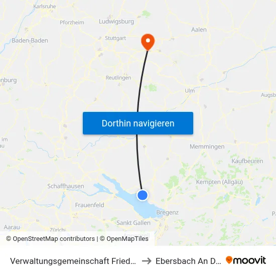Verwaltungsgemeinschaft Friedrichshafen to Ebersbach An Der Fils map