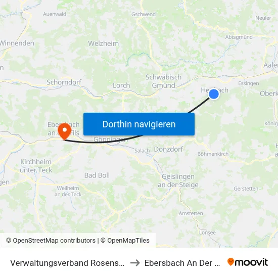 Verwaltungsverband Rosenstein to Ebersbach An Der Fils map