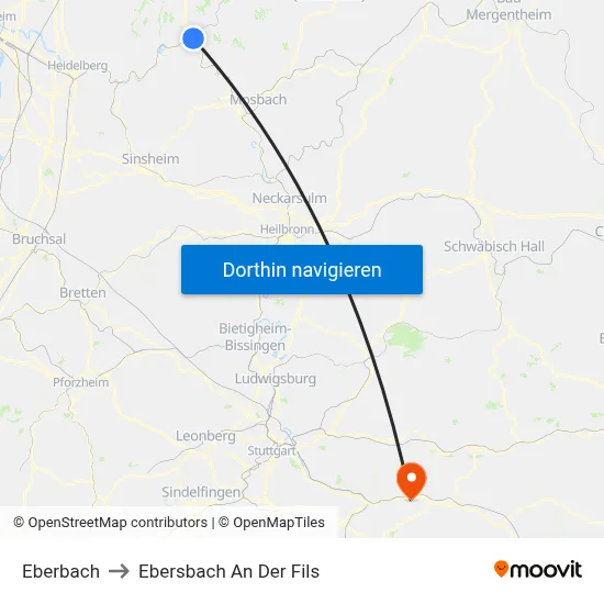Eberbach to Ebersbach An Der Fils map