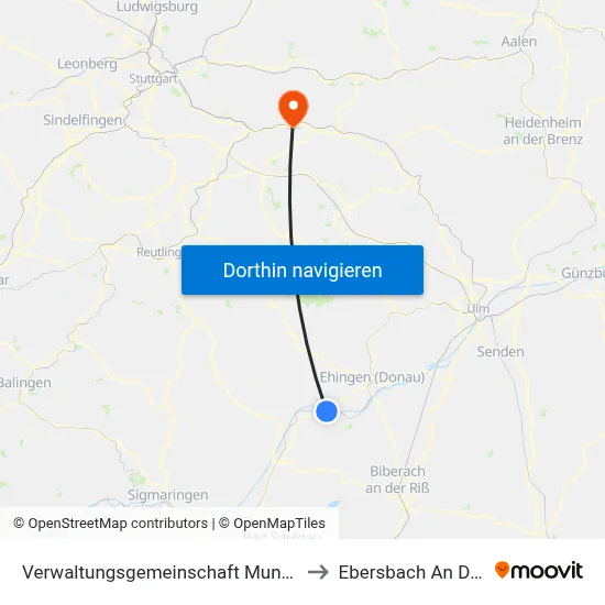 Verwaltungsgemeinschaft Munderkingen to Ebersbach An Der Fils map