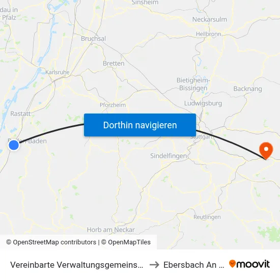 Vereinbarte Verwaltungsgemeinschaft Sinzheim to Ebersbach An Der Fils map