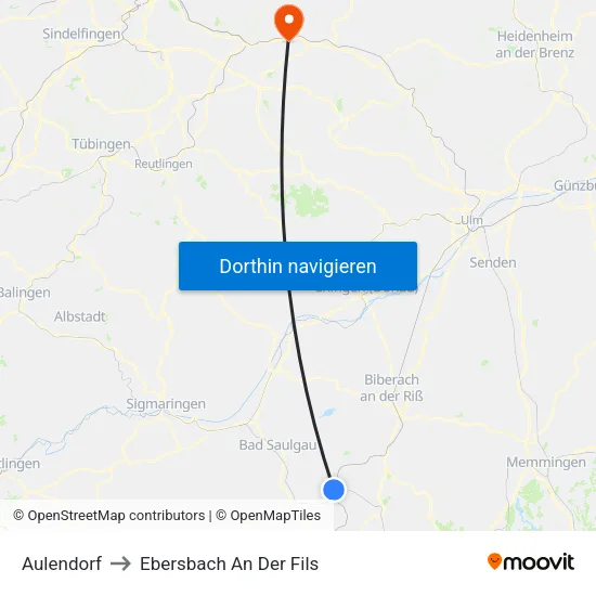 Aulendorf to Ebersbach An Der Fils map