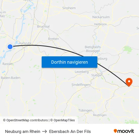 Neuburg am Rhein to Ebersbach An Der Fils map