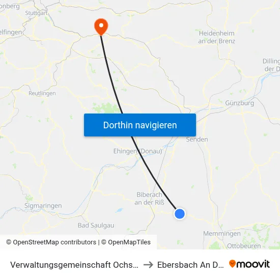 Verwaltungsgemeinschaft Ochsenhausen to Ebersbach An Der Fils map