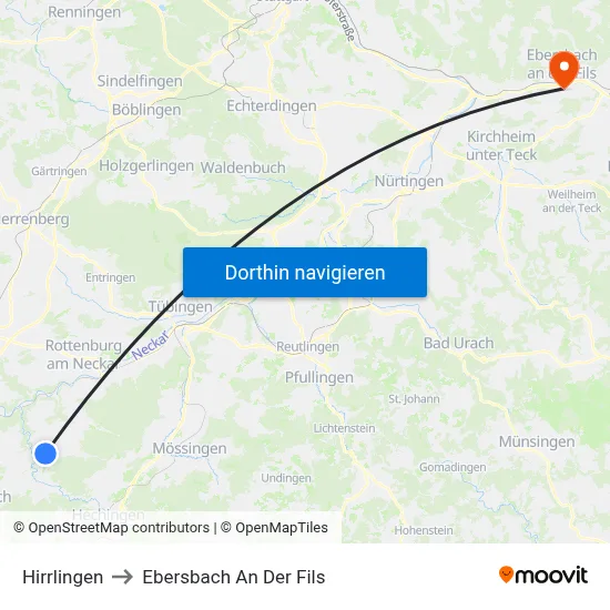 Hirrlingen to Ebersbach An Der Fils map