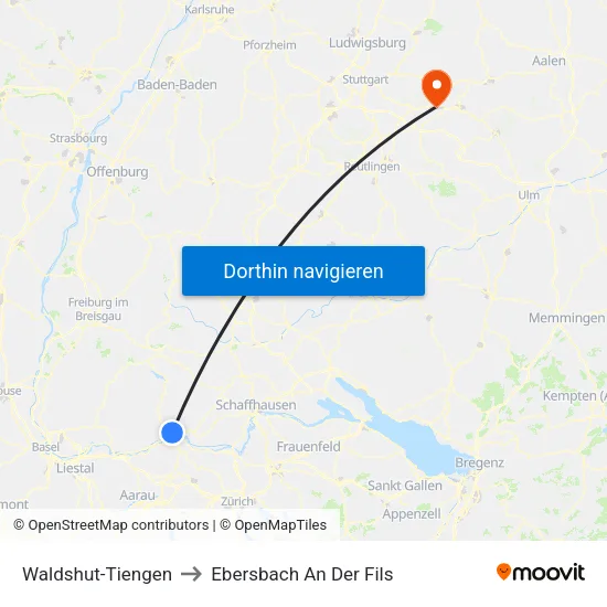 Waldshut-Tiengen to Ebersbach An Der Fils map