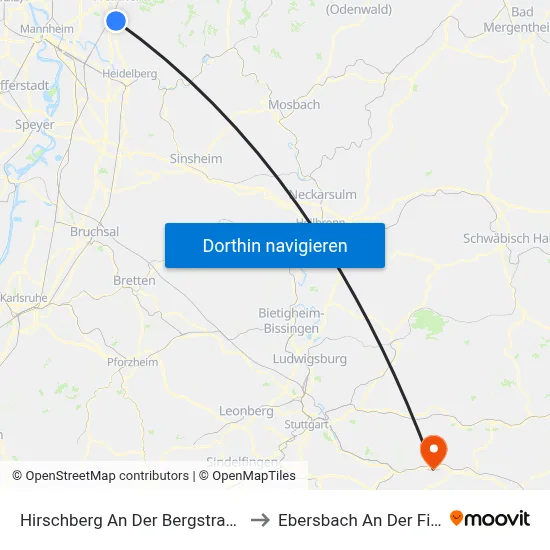 Hirschberg An Der Bergstraße to Ebersbach An Der Fils map