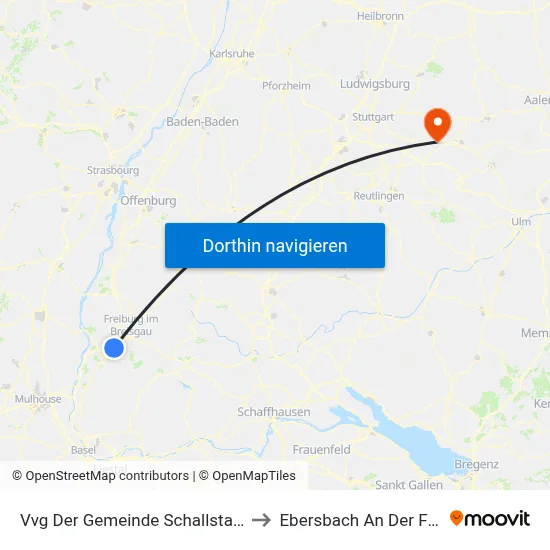 Vvg Der Gemeinde Schallstadt to Ebersbach An Der Fils map