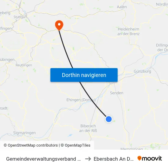 Gemeindeverwaltungsverband Schwendi to Ebersbach An Der Fils map