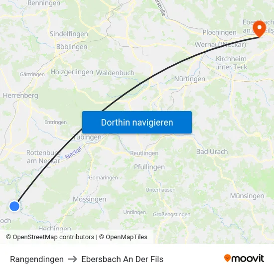 Rangendingen to Ebersbach An Der Fils map