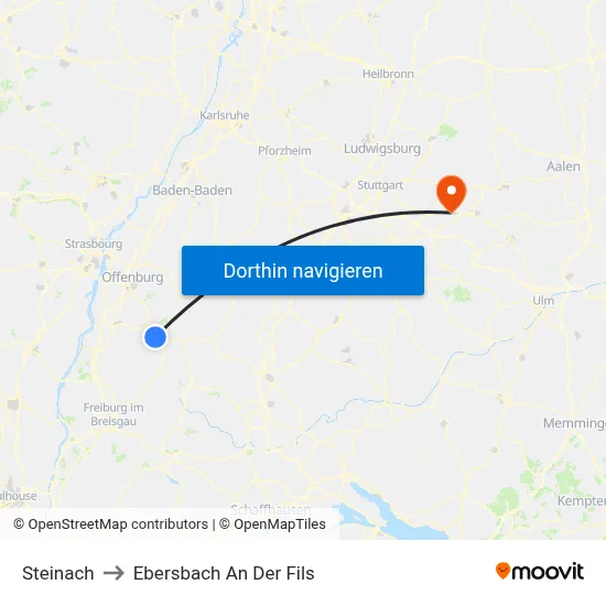 Steinach to Ebersbach An Der Fils map