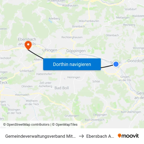 Gemeindeverwaltungsverband Mittleres Fils-Lautertal to Ebersbach An Der Fils map