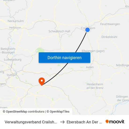 Verwaltungsverband Crailsheim to Ebersbach An Der Fils map