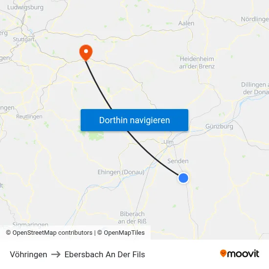 Vöhringen to Ebersbach An Der Fils map