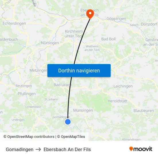 Gomadingen to Ebersbach An Der Fils map