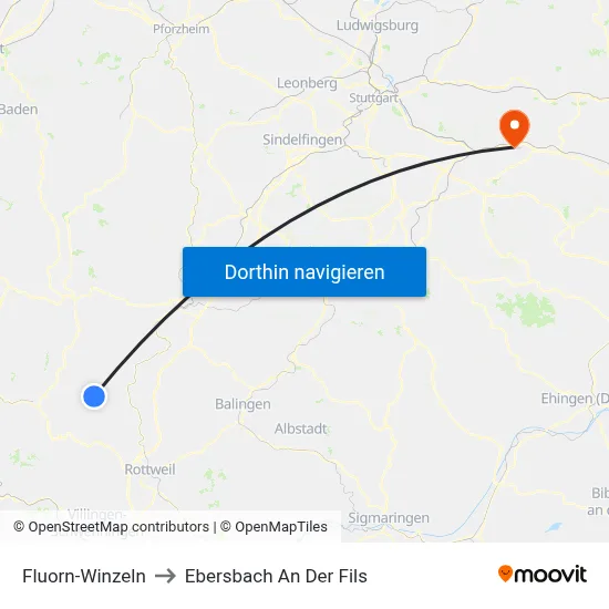Fluorn-Winzeln to Ebersbach An Der Fils map