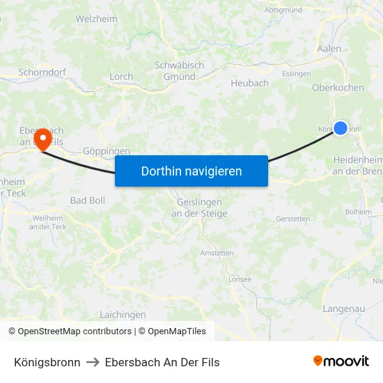 Königsbronn to Ebersbach An Der Fils map