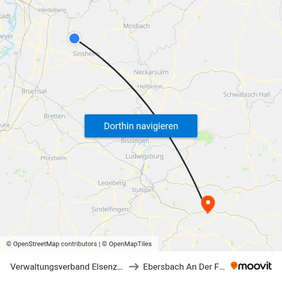 Verwaltungsverband Elsenztal to Ebersbach An Der Fils map