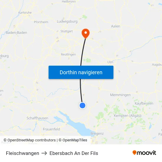 Fleischwangen to Ebersbach An Der Fils map