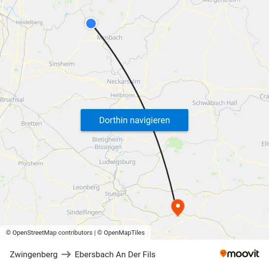 Zwingenberg to Ebersbach An Der Fils map