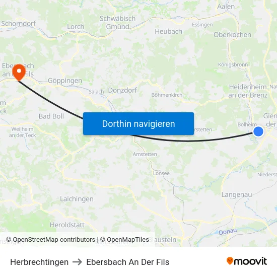 Herbrechtingen to Ebersbach An Der Fils map