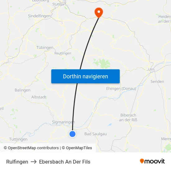 Rulfingen to Ebersbach An Der Fils map