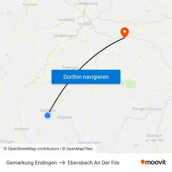 Gemarkung Endingen to Ebersbach An Der Fils map