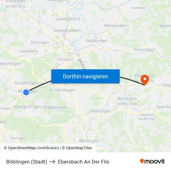 Böblingen (Stadt) to Ebersbach An Der Fils map